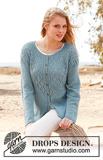 Penny / DROPS 145-16 - Knitted DROPS jacket with lace pattern and round yoke in ”BabyAlpaca Silk”. Size: S - XXXL.