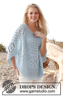 Blue breeze / DROPS 145-18 - Knitted DROPS poncho in Paris. Size: S - XXXL.
