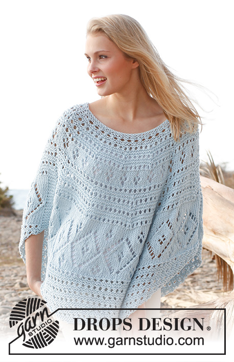 Blue breeze / DROPS 145-18 - Knitted DROPS poncho in Paris. Size: S - XXXL.