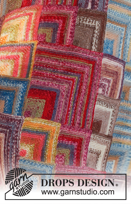 Moroccan colors / DROPS 145-24 - Knitted DROPS blanket with domino squares in Fabel. 