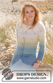 Blue Lagoon Cardigan / DROPS 146-10 - Knitted DROPS jacket with stripes, round yoke and ¾ sleeves in BabyAlpaca Silk and Kid-Silk. Size: S - XXXL.