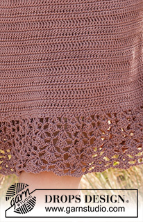 Purple Crocus / DROPS 146-23 - Crochet DROPS dress with lace pattern at the bottom and buttons in the side in ”Muskat”.   