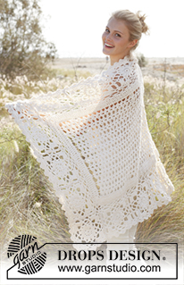 Olivia / DROPS 146-35 - Crochet DROPS blanket with squares and fan pattern in ”Big Merino”.