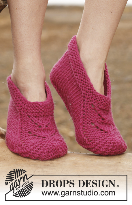 Jane / DROPS 147-19 - Knitted DROPS slippers with 1 thread Big Fabel or 2 threads Fabel. Size 35 - 43.