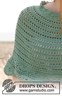 Spearmint / DROPS 147-35 - Crochet DROPS poncho in ”Muskat”. Size: S - XXXL.