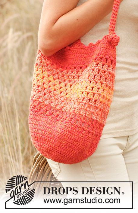Orange Delight / DROPS 147-43 - Crochet DROPS bag/tote bag and cellphone cozy in 2 strands Safran.