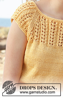 Sunny / DROPS 147-6 - Knitted DROPS top with raglan, short sleeves and lace pattern in ”Muskat”. 
