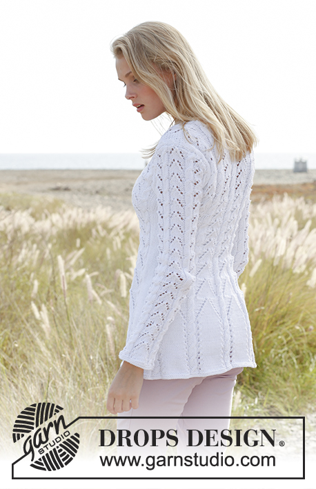 Rosalinde / DROPS 148-2 - Knitted DROPS fitted jacket with lace pattern and cables in ”Muskat”. Size: S - XXXL.