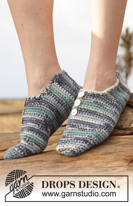 Cyclades / DROPS 148-27 - Crochet DROPS slippers in 1 thread Big Fabel og 2 threads Fabel.