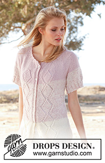 Estelle / DROPS 148-4 - Knitted DROPS jacket with short sleeves, lace pattern and round yoke in 2 threads ”Alpaca”. Size: S - XXXL.