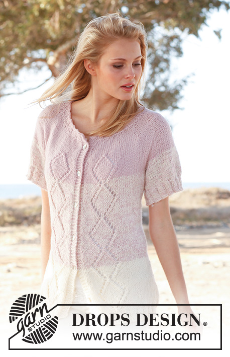 Estelle / DROPS 148-4 - Knitted DROPS jacket with short sleeves, lace pattern and round yoke in 2 threads ”Alpaca”. Size: S - XXXL.