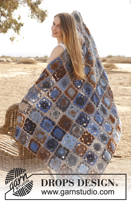 Sierra Leone / DROPS 148-40 - Crochet DROPS blanket with squares in ”Big Delight”. 