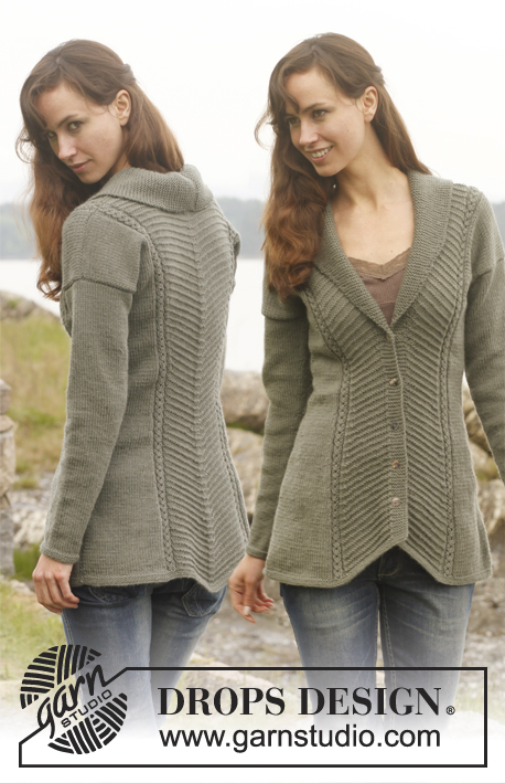 Tanja / DROPS 149-1 - Knitted DROPS fitted jacket with textured pattern and shawl collar in ”Lima”. Size: S - XXXL.