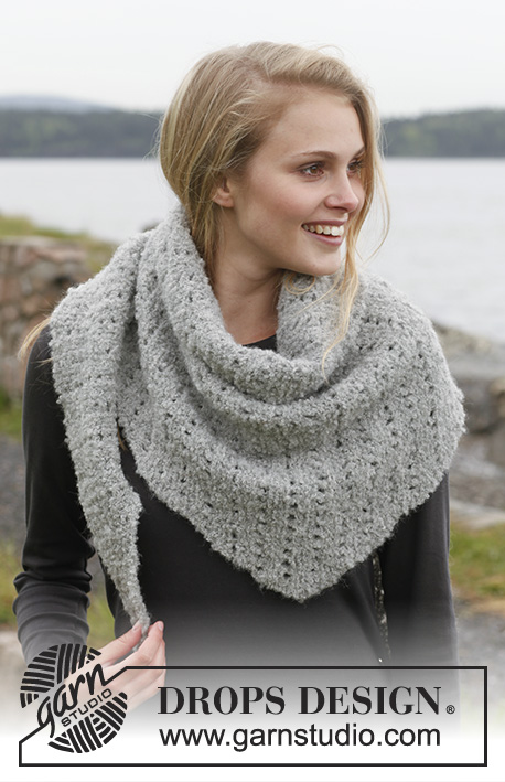 Iceland / DROPS 149-16 - Knitted DROPS scarf in garter st with lace pattern in ”Alpaca Bouclé”. 