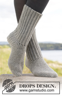 Comfort Rib / DROPS 149-21 - Crochet DROPS socks in Alaska. Size 35 - 43