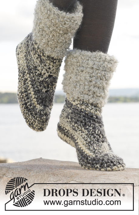 Cozies / DROPS 149-24 - Crochet DROPS slippers in 2 strands Big Fabel or 4 strands Fabel. Size 35 - 43.