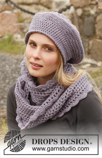 Victoriana / DROPS 149-8 - Set consists of: Crochet DROPS beret and neck warmer in ”Karisma”. 