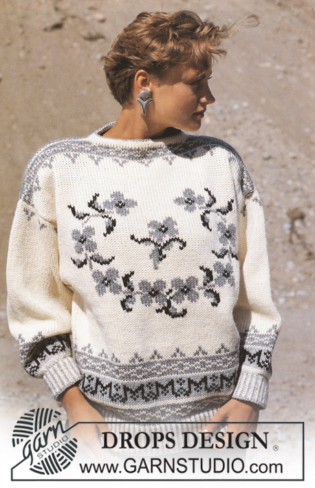 DROPS 15-5 - DROPS sweater with pattern borders and flower motif in “Alaska”. Size S-L.