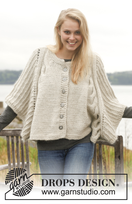 Dove / DROPS 150-12 - Knitted DROPS poncho with cables and textured pattern in Nepal and Kid-Silk. Size: S - XXXL.