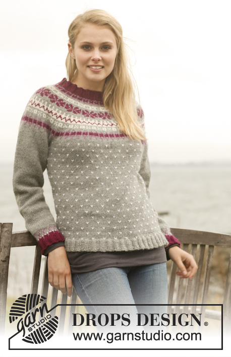September Sweater / DROPS 150-15 - Strikket DROPS genser i ”Lima” med rundfelling og nordisk mønster. Str S - XXXL