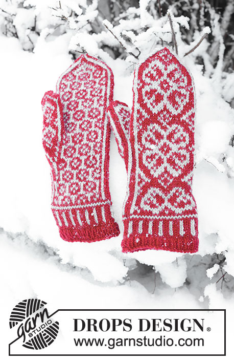Winter Rose Gloves / DROPS 150-3 - Manoplas de punto DROPS con patrón de jacquard noruego, en “Karisma”.

