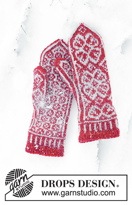 Winter Rose Gloves / DROPS 150-3 - Manoplas de punto DROPS con patrón de jacquard noruego, en “Karisma”.

