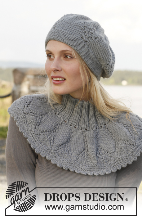 Etoile / DROPS 150-47 - Set consists of: Knitted DROPS neck warmer and beret with lace pattern in ”Lima”.