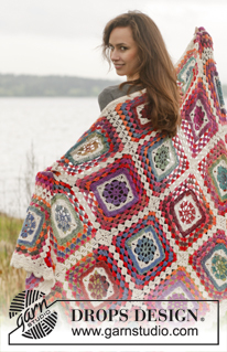 Summer Nights / DROPS 150-49 - Crochet DROPS blanket in ”Delight” and “Fabel”.