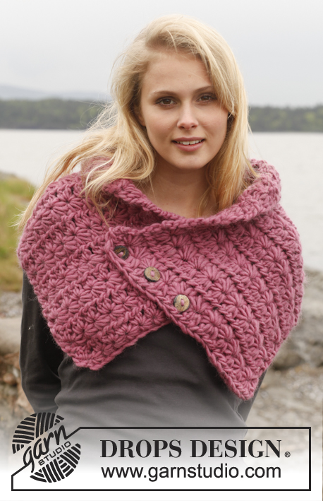 Stella / DROPS 150-52 - Crochet DROPS neck warmer in Snow. 