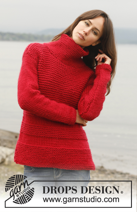 Lighthouse / DROPS 150-53 - Knitted DROPS jumper in garter st with high collar in ”Snow”. Size: S - XXXL.