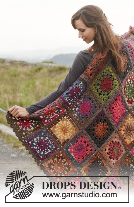 Log Cabin / DROPS 150-54 - Crochet DROPS blanket in ”Big Delight” with edges in “Big Merino”.