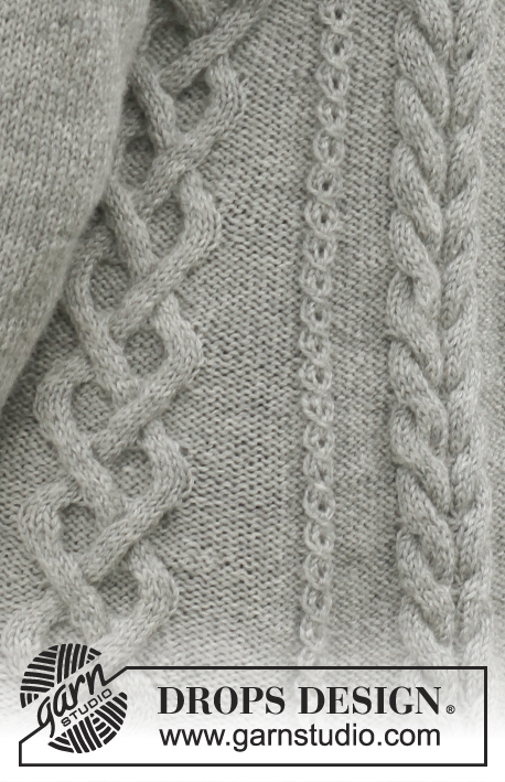 Gwendolen / DROPS 151-1 - DROPS kabátek s copánkovým vzorem a šálovým límcem pletený z příze Karisma. Velikost: S-XXXL.