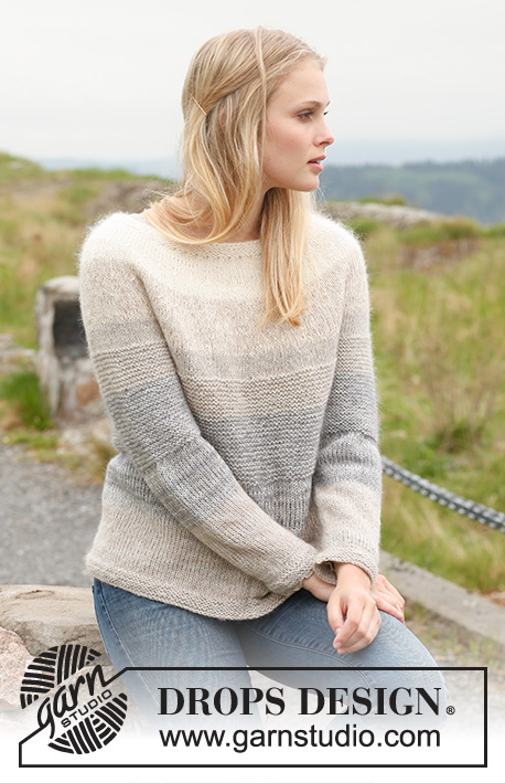 Morning Mist Sweater / DROPS 151-10 - Knitted DROPS jumper with stripes in ”Alpaca” and ”Kid-Silk”. Size: S - XXXL.