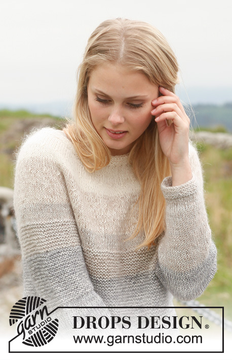 Morning Mist Sweater / DROPS 151-10 - Knitted DROPS jumper with stripes in ”Alpaca” and ”Kid-Silk”. Size: S - XXXL.