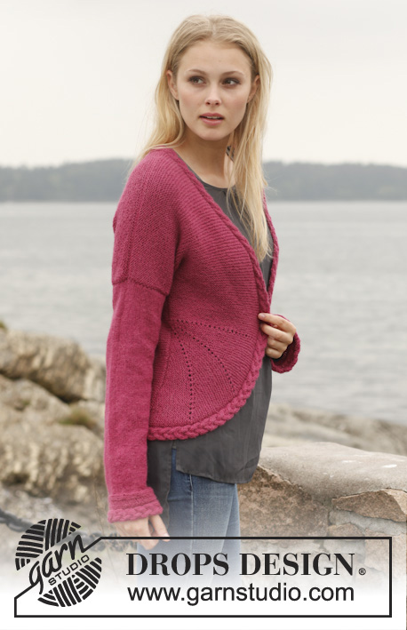 Ruby Turns / DROPS 151-3 - Knitted DROPS jacket in garter st with rounded front edges and cables in ”Alpaca”. Size: S - XXXL.