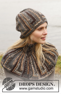 Ursula / DROPS 151-41 - Set consists of: Knitted DROPS hat and neck warmer with domino squares in ”Fabel”. 