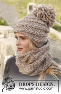 Cupcake / DROPS 151-43 - Knitted DROPS neck warmer and hat with spiral pattern in ”Polaris” or 2 strands Snow or Andes.