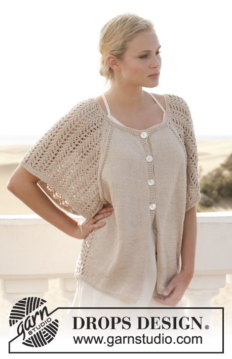 Florentina Jacket / DROPS 152-19 - Knitted DROPS jacket with lace pattern and raglan in ”Muskat” or Belle. Size: S - XXXL.