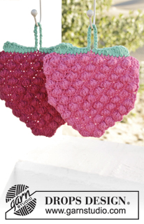 Berry Hot! / DROPS 152-42 - Crochet DROPS raspberry pot holder in ”Paris”.