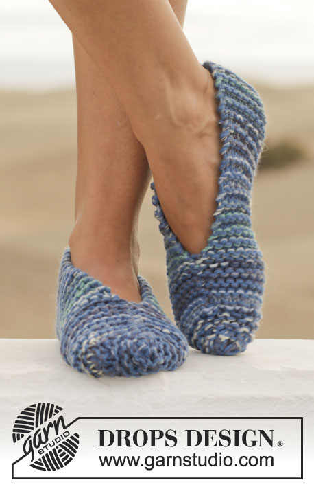 Marina Ballerina / DROPS 152-6 - Knitted DROPS slippers in garter st in 2 strands ”Big Fabel” or 4 strands Fabel.