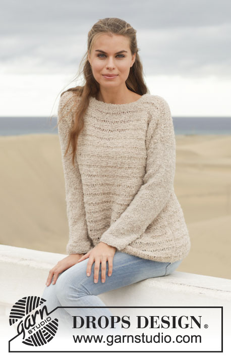 Sandy / DROPS 153-18 - Knitted DROPS jumper in garter st with dropped sts in ”Alpaca Bouclé”. Size: S - XXXL.