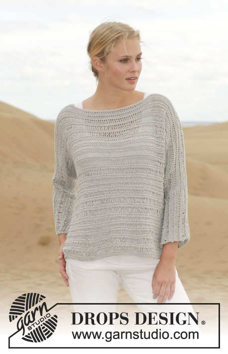 Mistral / DROPS 153-22 - Knitted DROPS jumper in garter st with dropped sts in ”Cotton Light”. Size: S - XXXL.