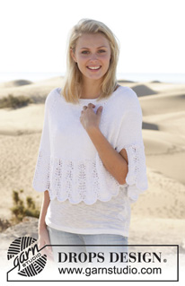 Felicity / DROPS 153-29 - Knitted DROPS poncho with wave pattern and vent in ”Cotton Light”. Size: S - XXXL.