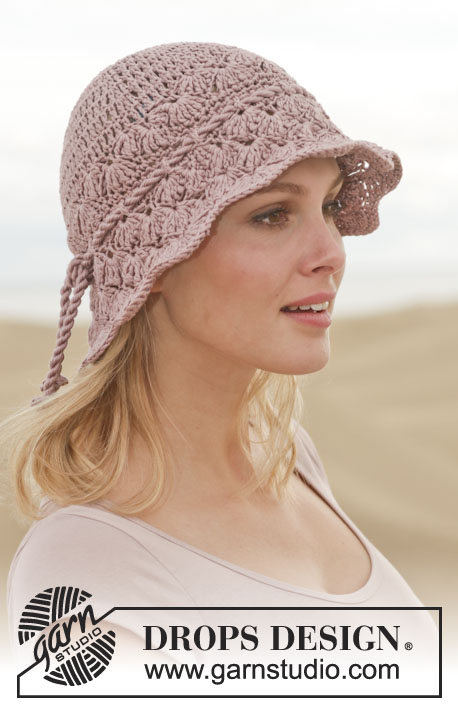 Glimpse of Spring / DROPS 153-36 - Crochet DROPS hat in Muskat.