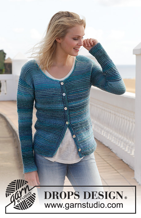 Seascapes / DROPS 153-7 - Knitted DROPS jacket in garter st in Fabel and Delight. Size: S - XXXL.