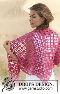 Rose Fields / DROPS 154-12 - Crochet shawl with spaces and double treble-groups in DROPS Merino Extra Fine or DROPS Sky.