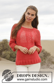 Cheryl / DROPS 154-13 - Knitted DROPS jumper with round yoke and lace pattern in ”Brushed Alpaca Silk”. Size: S - XXXL.