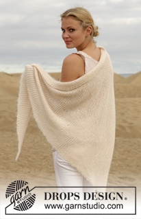 Solstice / DROPS 154-15 - Knitted DROPS shawl in garter st with crochet edge in BabyAlpaca Silk and Kid-Silk.