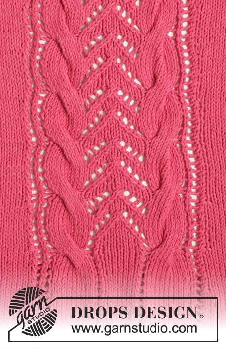 Framboise / DROPS 154-19 - DROPS ”Cotton Light” lõngast kootud pitsmustriga ja palmikutega varrukateta jakk. Suurused S - XXXL.