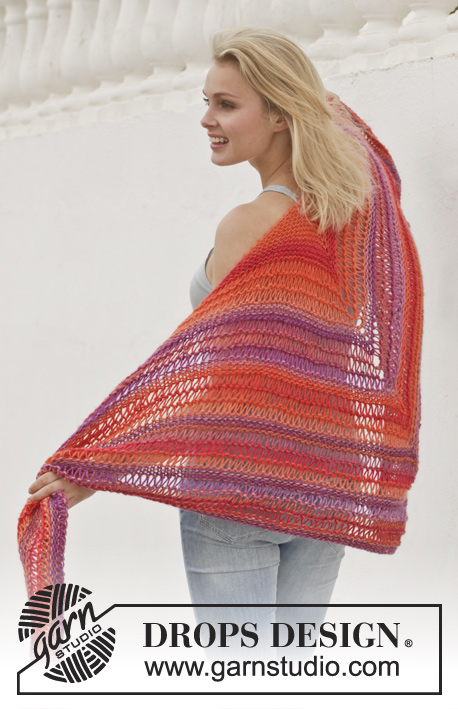 Tequila Sunrise / DROPS 154-26 - Knitted DROPS shawl in garter st with dropped sts in ”Big Delight”.